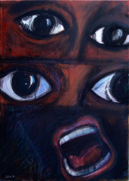 Gemälde "alone at night" von Rudolf E. Mitter – Figur in nächtlicher Einsamkeit, expressiv-malerische Darstellung