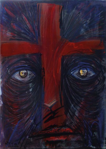 Gemälde "Cirrhosis" von Rudolf E. Mitter – abstraktes bis figuratives Werk, dunkle Farbigkeit, 50×70 cm