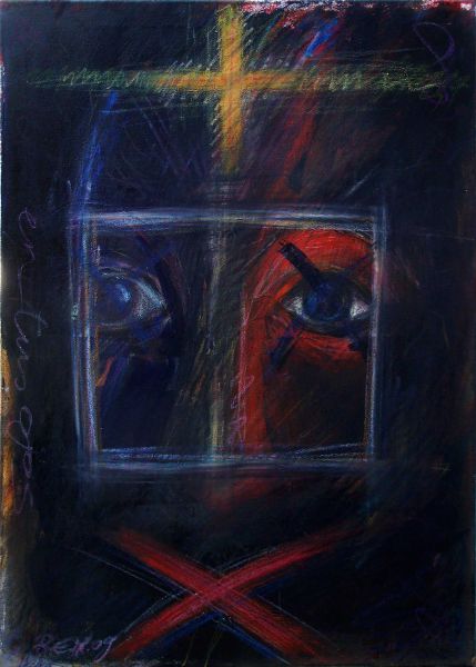 Gemälde "el dolor en tus ojos" von Rudolf E. Mitter – expressives Porträt, Schmerz im Blick, spanischer Titel