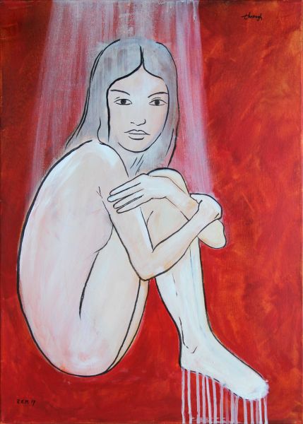 Gemälde "Through" von Rudolf E. Mitter – figurative oder abstrakte Komposition, 50×70 cm